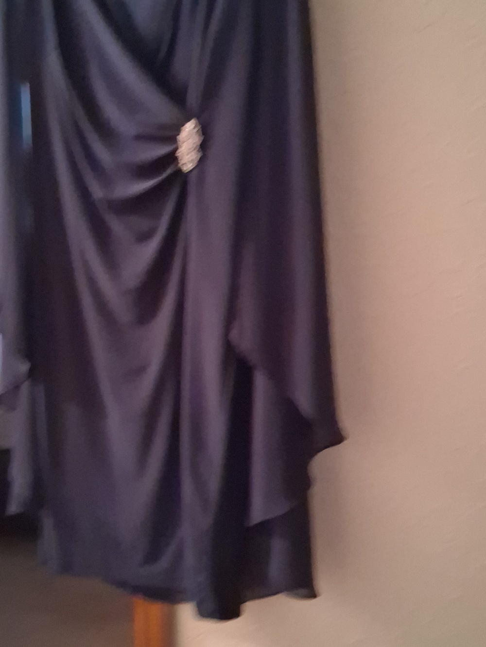 R and M Navy Long-Sleeve Draped Dress with Rhinestone Accent